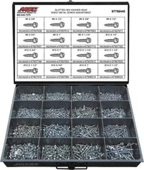Value Collection - 1,350 Piece, #6x3/8 to #14 x 1-1/2, Steel Sheet Metal Screw Assortment - Hex Washer Head, Slotted Drive, 3/8 to 1-1/2" Long, Grade 2 - Industrial Tool & Supply