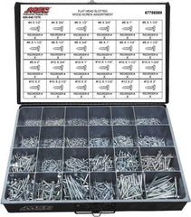 Value Collection - 2,400 Piece, #4x1/2 to #10 x 1-1/4, Steel Wood Screw Assortment - Flat Head, Slotted Drive, 1/2 to 3" Long, Grade 2 - Industrial Tool & Supply
