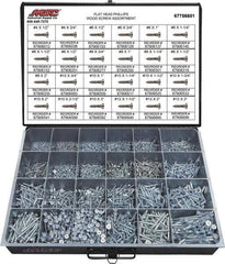 Value Collection - 2,400 Piece, #4x1/2 to #10 x 1-1/4, Steel Wood Screw Assortment - Flat Head, Phillips Drive, 1/2 to 3" Long, Grade 2 - Industrial Tool & Supply