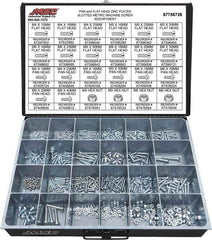 Value Collection - 590 Piece, M4x10.00 to M8x50.00, Steel Machine Screw Assortment - Flat & Pan Head, Slotted Drive, 10 to 50mm Long, Grade 2 - Industrial Tool & Supply