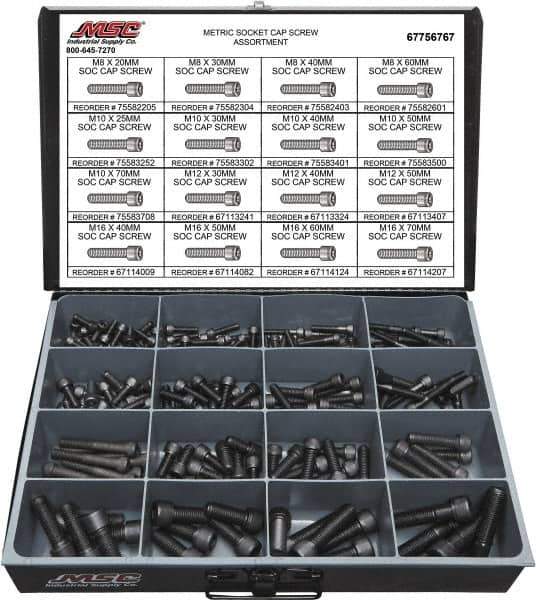 Value Collection - 168 Piece Alloy Steel Socket Head Cap Screws - M8 to M16 Thread - Industrial Tool & Supply
