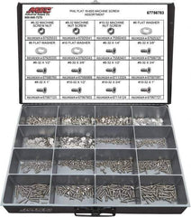 Value Collection - 1,400 Piece, #6-32 to #10-32, Stainless Steel Machine Screw Assortment - Flat Head, Phillips Drive, 1/4 to 1" Long, Grade 18-8 - Industrial Tool & Supply