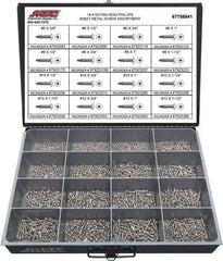Value Collection - 1,300 Piece, #6x3/8 to #12 x 1-1/2, Stainless Steel Sheet Metal Screw Assortment - Pan Head, Phillips Drive, 3/8 to 1-1/2" Long, Grade 18-8 - Industrial Tool & Supply