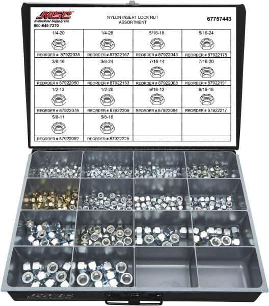 Value Collection - 1/4-20 to 5/8-18 Thread, 435 Piece Steel Nut Assortment - Grade 2 - Industrial Tool & Supply