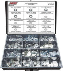 Value Collection - 1275 Piece, No. 10, 1/2" Screw, Grade 2 Steel Fender & Flat Washer Assortment - Includes 1/4 to 5/16 x 1-1/2" Screw & Compartmented Storage Case - Industrial Tool & Supply