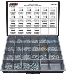 Value Collection - 1,200 Piece, #4x1/2 to #10x2, Steel Sheet Metal Screw Assortment - Flat Head, Phillips Drive, 1/2 to 2" Long, Grade 2 - Industrial Tool & Supply