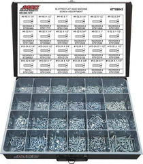 Value Collection - 1,500 Piece, #4-40 to #12-24, Steel Machine Screw Assortment - Flat Head, Slotted Drive, 1/4 to 1-1/2" Long, Grade 2 - Industrial Tool & Supply