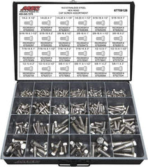 Value Collection - 375 Piece Stainless Steel Hex Head Cap Screws - 1/4-20 to 5/8-11 Thread, 18-8 - Industrial Tool & Supply