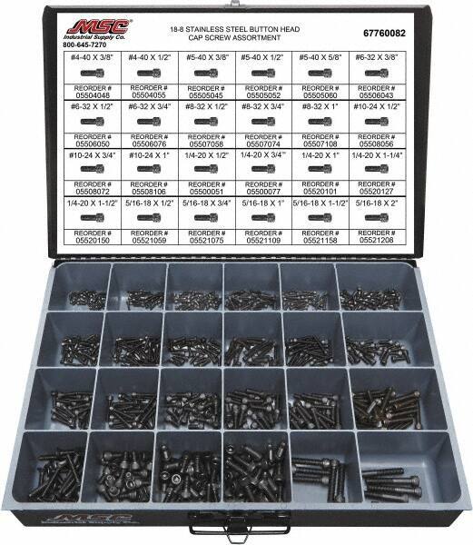 Value Collection - 690 Piece Alloy Steel Socket Head Cap Screws - #4-40 to 5/16-18 Thread - Industrial Tool & Supply