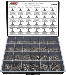 Value Collection - 1,950 Piece, #4-40 to 1/4-20, Stainless Steel Machine Screw Assortment - Pan Head, Slotted Drive, 3/16 to 1-1/2" Long, Grade 18-8 - Industrial Tool & Supply