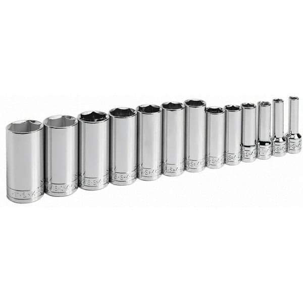 SK - 3/8" Drive Deep Socket Set - 1/4 to 1", Inch Measurement Standard - Industrial Tool & Supply