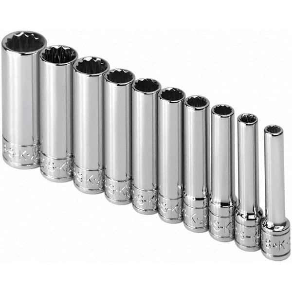 SK - 1/4" Drive Deep Socket Set - 3/16 to 9/16", Inch Measurement Standard - Industrial Tool & Supply