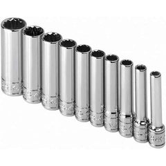 SK - 1/4" Drive Deep Socket Set - 3/16 to 9/16", Inch Measurement Standard - Industrial Tool & Supply