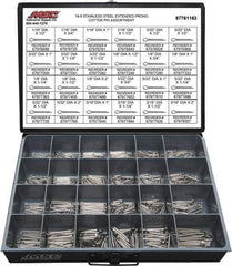 Value Collection - 1,250 Piece, 1/16 to 3/16" Pin Diam, Extended Prong Cotter Pin Assortment - 1/2 to 2" Long, 18-8 Stainless Steel - Industrial Tool & Supply