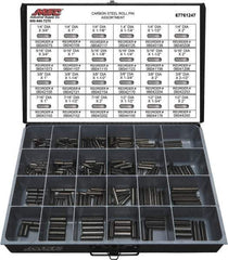 Value Collection - 320 Piece, 1/4 to 1/2" Pin Diam, Spring Pin Assortment - 1-3/4 to 2" Long, Grade 2 Steel - Industrial Tool & Supply