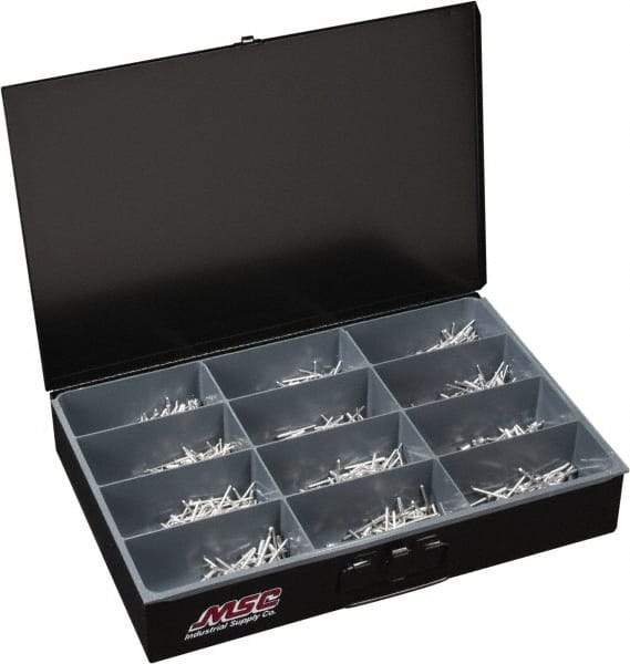 Value Collection - 1,000 Piece, 1/8 to 3/16" Hole Diam, Dome Head, Aluminum Blind Rivet Assortment - 1/8 to 5/8" Length, Aluminum Mandrel - Industrial Tool & Supply