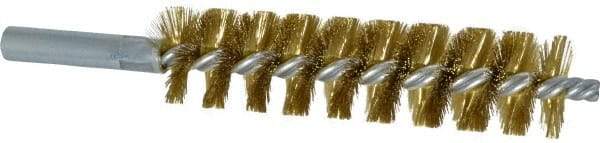 Schaefer Brush - 4" Brush Length, 1" Diam, Double Stem, Single Spiral Tube Brush - 6-1/4" Long, Brass, 12-24 Female Connection - Industrial Tool & Supply