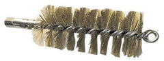 Schaefer Brush - 4-1/2" Brush Length, 3-3/4" Diam, Double Stem, Single Spiral Tube Brush - 8" Long, Brass, 1/4" NPSM Male Connection - Industrial Tool & Supply