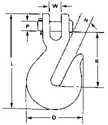 CM - 1/2 Inch Chain Diameter, Grade 80 Clevis Hook - 12,000 Lbs. Load Capacity, 19/32 Inch Inside Diameter, 19/32 Inch Pin Diameter, 19/32 Inch Hook Throat, 3-7/16 Inch Hook Width - Industrial Tool & Supply