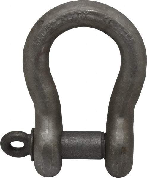 CM - 1-1/2" Nominal Chain Size, 25. Ton Alloy Steel Screw Anchor Shackle - 1-1/2" Diam, 1-5/8" Pin Diam, 5-3/4" High x 2-3/8" Wide Inside Jaw, 3-7/8" Inside Width, 3-1/2" Max Body Thickness - Industrial Tool & Supply