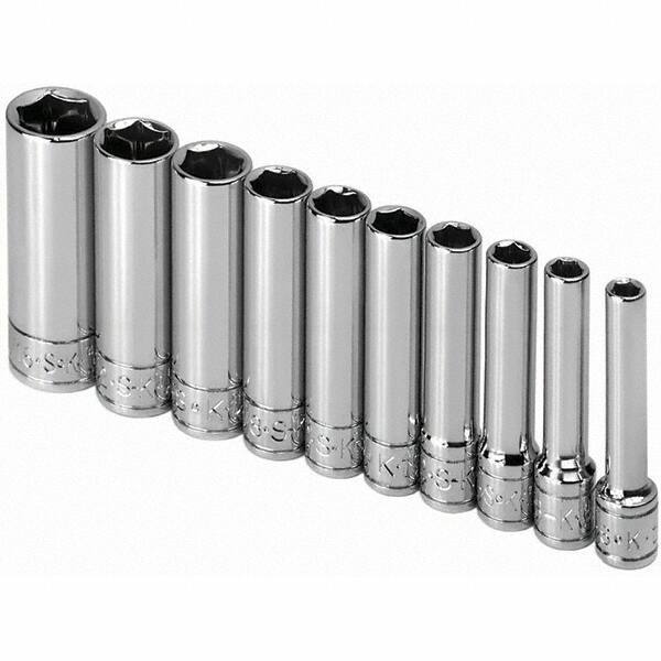 SK - 1/4" Drive Deep Socket Set - 3/16 to 9/16", Inch Measurement Standard - Industrial Tool & Supply