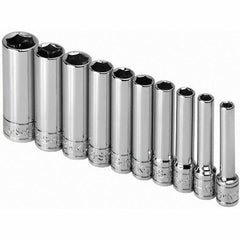 SK - 1/4" Drive Deep Socket Set - 3/16 to 9/16", Inch Measurement Standard - Industrial Tool & Supply