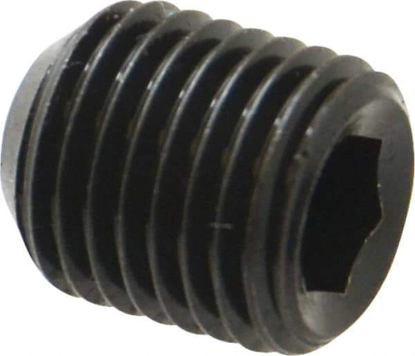 Unbrako - 7/16-20 UNF, 1/2" OAL, Cup Point Set Screw - Grade 8 Alloy Steel, 7/32" Key - Industrial Tool & Supply
