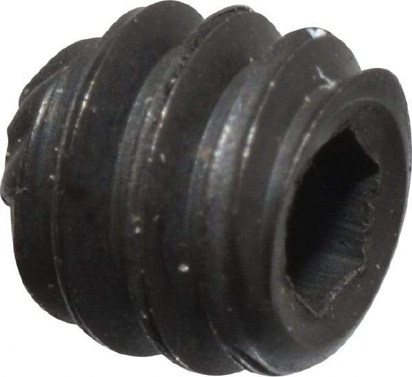 Unbrako - #6-32 UNC, 1/8" OAL, Knurled Cup Point Set Screw - Grade 8 Alloy Steel, 1/16" Key - Industrial Tool & Supply
