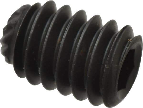Unbrako - #8-32 UNC, 1/4" OAL, Knurled Cup Point Set Screw - Grade 8 Alloy Steel, 5/64" Key - Industrial Tool & Supply