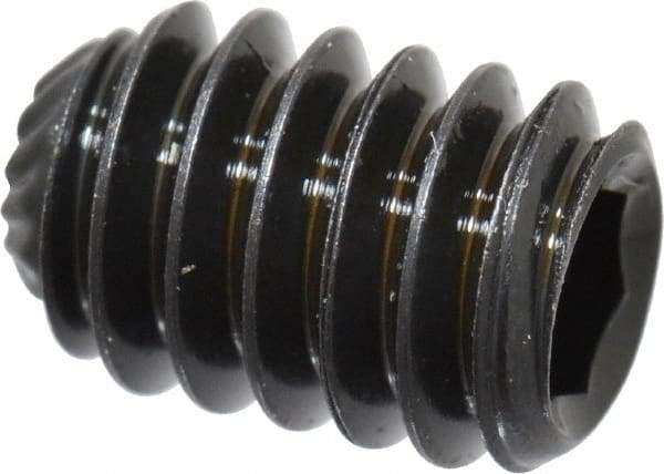 Unbrako - 1/4-20 UNC, 3/8" OAL, Knurled Cup Point Set Screw - Grade 8 Alloy Steel, 1/8" Key - Industrial Tool & Supply