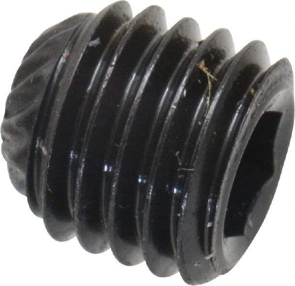 Unbrako - 1/4-28 UNF, 1/4" OAL, Knurled Cup Point Set Screw - Grade 8 Alloy Steel, 1/8" Key - Industrial Tool & Supply