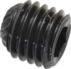 Unbrako - 1/4-28 UNF, 1/4" OAL, Knurled Cup Point Set Screw - Grade 8 Alloy Steel, 1/8" Key - Industrial Tool & Supply