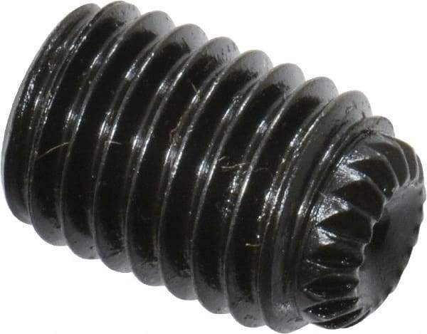 Unbrako - 1/4-28 UNF, 3/8" OAL, Knurled Cup Point Set Screw - Grade 8 Alloy Steel, 1/8" Key - Industrial Tool & Supply