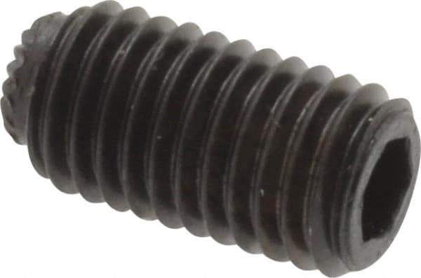 Unbrako - 1/4-28 UNF, 1/2" OAL, Knurled Cup Point Set Screw - Grade 8 Alloy Steel, 1/8" Key - Industrial Tool & Supply