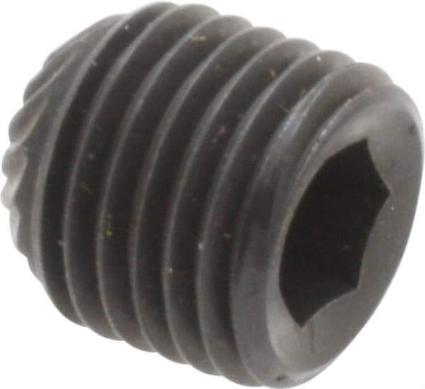 Unbrako - 3/8-24 UNF, 3/8" OAL, Knurled Cup Point Set Screw - Grade 8 Alloy Steel, 3/16" Key - Industrial Tool & Supply