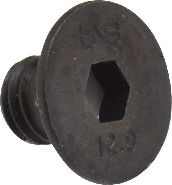 Unbrako - M8x1.25 Metric Coarse Hex Socket Drive, 90 to 92° Flat Screw - Grade 12.9 Alloy Steel, Black Oxide Finish, 10mm OAL - Industrial Tool & Supply