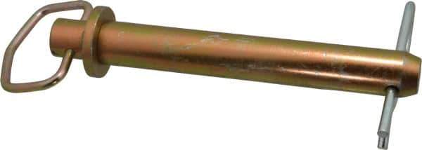 Made in USA - 1-1/8" Pin Diam, 7-3/4" Long, Zinc Plated Steel Pull Ring Hitch Pin - 7" Usable Length - Industrial Tool & Supply