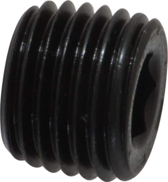 Unbrako - 1/4-18, 13/32" OAL, Alloy Steel Socket Pressure Plug - 7/8" Taper per Foot, 1/4" Hex Key - Industrial Tool & Supply