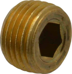Unbrako - 1/8-27, 1/4" OAL, Brass Socket Pressure Plug - 7/8" Taper per Foot, 3/16" Hex Key - Industrial Tool & Supply