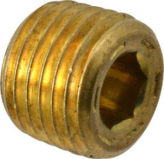 Unbrako - 1/4-18, 13/32" OAL, Brass Socket Pressure Plug - 7/8" Taper per Foot, 1/4" Hex Key - Industrial Tool & Supply