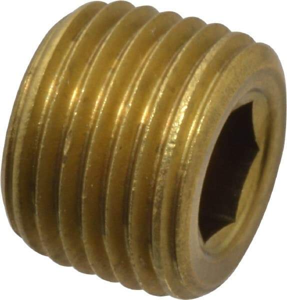 Unbrako - 1/8-27, 5/16" OAL, Brass Socket Pressure Plug - 3/4" Taper per Foot, 3/16" Hex Key - Industrial Tool & Supply