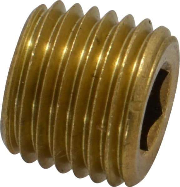 Unbrako - 1/4-18, 7/16" OAL, Brass Socket Pressure Plug - 3/4" Taper per Foot, 1/4" Hex Key - Industrial Tool & Supply