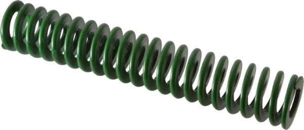 Associated Spring Raymond - 25mm Hole Diam, 12.5mm Rod Diam, 5-1/2" Free Length, Green Die Spring - 856.8 N Max Deflection, 56mm Max Deflection, Light Duty, Chromium Alloy Steel - Industrial Tool & Supply