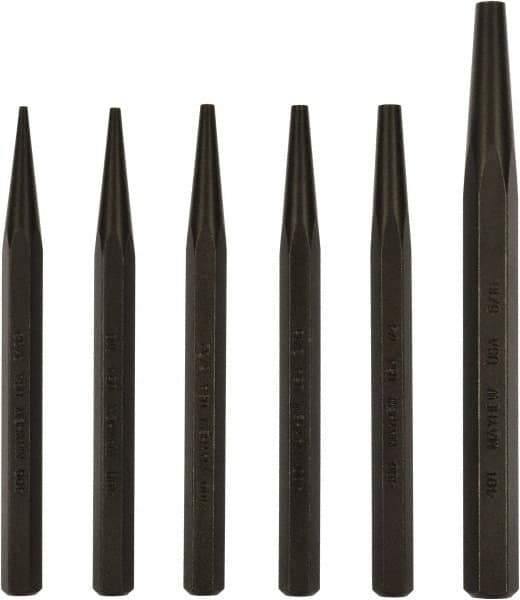 Mayhew - 6 Piece, 3/32 to 5/16", Starter Punch Set - Hex Shank, Steel, Comes in Pouch - Industrial Tool & Supply