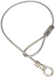 Made in USA - 6" Long, Steel Cable Loop & Eye End, Quick Release Pin Lanyard - 3/64" Cable Diam, #10 Hole Diam, Nylon Cable, Galvanized Finish - Industrial Tool & Supply
