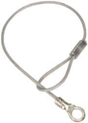 Made in USA - 6" Long, Steel Cable Loop & Eye End, Quick Release Pin Lanyard - 3/64" Cable Diam, #10 Hole Diam, Nylon Cable, Galvanized Finish - Industrial Tool & Supply