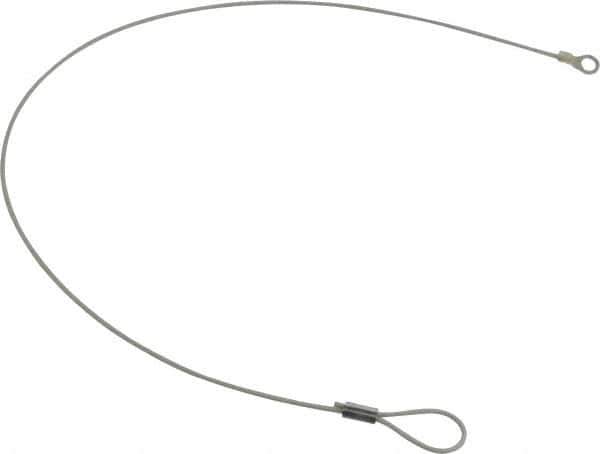 Made in USA - 18" Long, Steel Cable Loop & Eye End, Quick Release Pin Lanyard - 3/64" Cable Diam, #10 Hole Diam, Nylon Cable, Galvanized Finish - Industrial Tool & Supply
