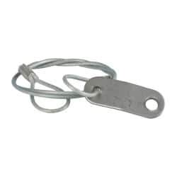Made in USA - 18" Long, Steel Cable Loop & Tab with Hole End, Quick Release Pin Lanyard - 3/64" Cable Diam, 13/64" Hole Diam, Nylon Cable, Galvanized Finish - Industrial Tool & Supply