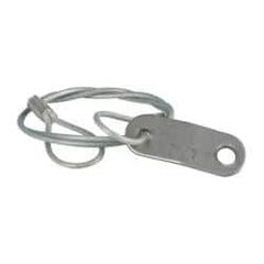 Made in USA - 18" Long, Steel Cable Loop & Tab with Hole End, Quick Release Pin Lanyard - 3/64" Cable Diam, 13/64" Hole Diam, Nylon Cable, Galvanized Finish - Industrial Tool & Supply
