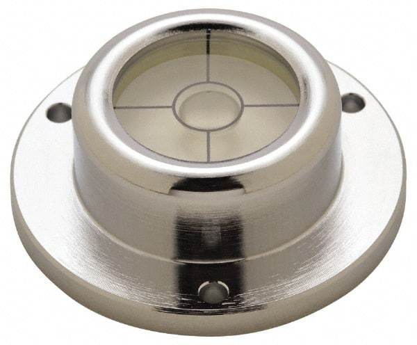 Geier & Bluhm, Inc. - 1-3/4 Inch Base Diameter x 0.63 Inch Overall Height, 1 Circle, Brass Bull's Eye Circular Level - 0.315 Inch Vial Diameter, 13/16 Inch Inner Diameter, 0.12 Inch Mounting Hole Diameter, 0.1 Inch Sensitivity, -40 to 160°F, Cross Lines - Industrial Tool & Supply